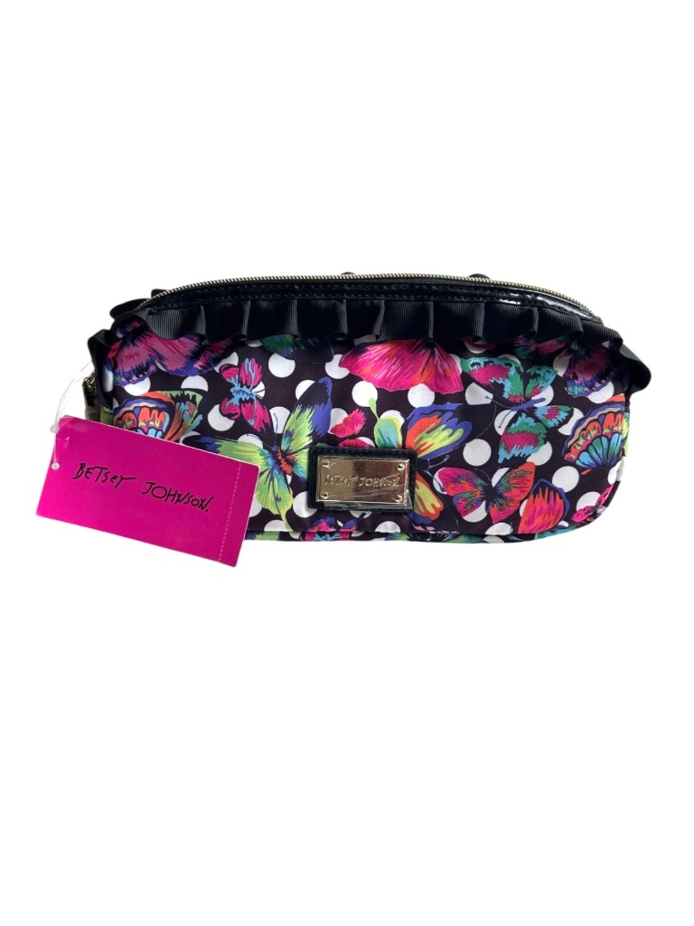 NWT Betsey Johnson Ruffle Cosmetic Case "14K Butterflies" BM14825